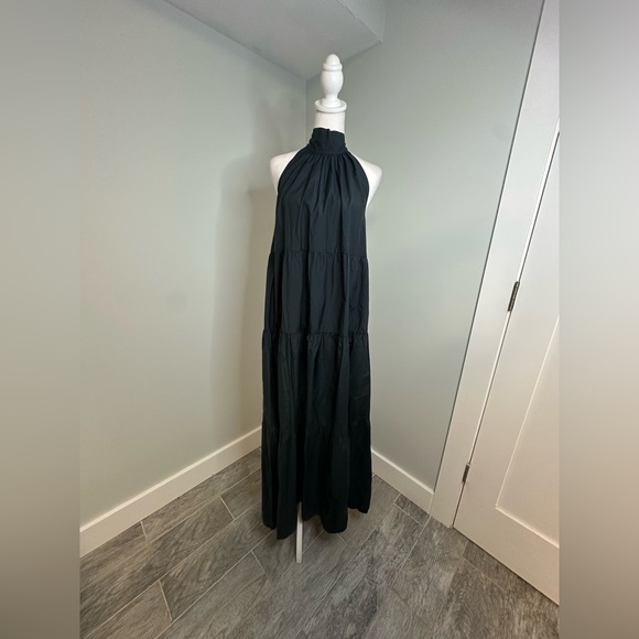 💋 THEORY | Halter Tiered Maxi Lightweight Cotton Blend Dress Minimalist Large - Picture 3 of 16